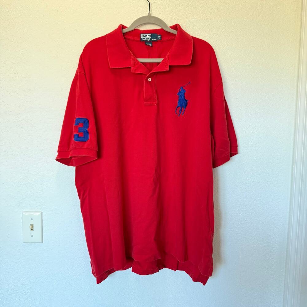 Polo Ralph Lauren Men's Big Pony Polo Red Blue Logo Sz 3XB Casual Golf Preppy
